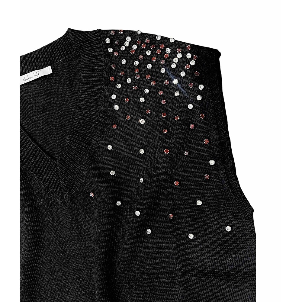 ΜΠΛΟΥΖΑ - ΚΑΖΑΚΑ ΠΛΕΧΤΗ ΜΑΥΡΗ,OVERSIZED & ΑΜΑΝΙΚΗ, ΔΙΑΚΟΣΜΗΜΕΝΗ ΜΕ ΚΡΥΣΤΑΛΛΑ ”STYLISHIOUS COLLECTION”