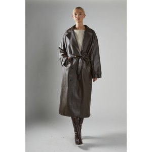 ΚΑΠΑΡΝΤΙΝΑ ΜΑΚΡΙΑ ΣΕ ΚΑΦΕ - ΣΟΚΟΛΑΤΙ ΟΙΚΟΛΟΓΙΚΟ ΔΕΡΜΑ, ΣΤΑΥΡΩΤΗ & OVERSIZED ΜΕ ΖΩΝΗ  "STYLISHIOUS COLLECTION"