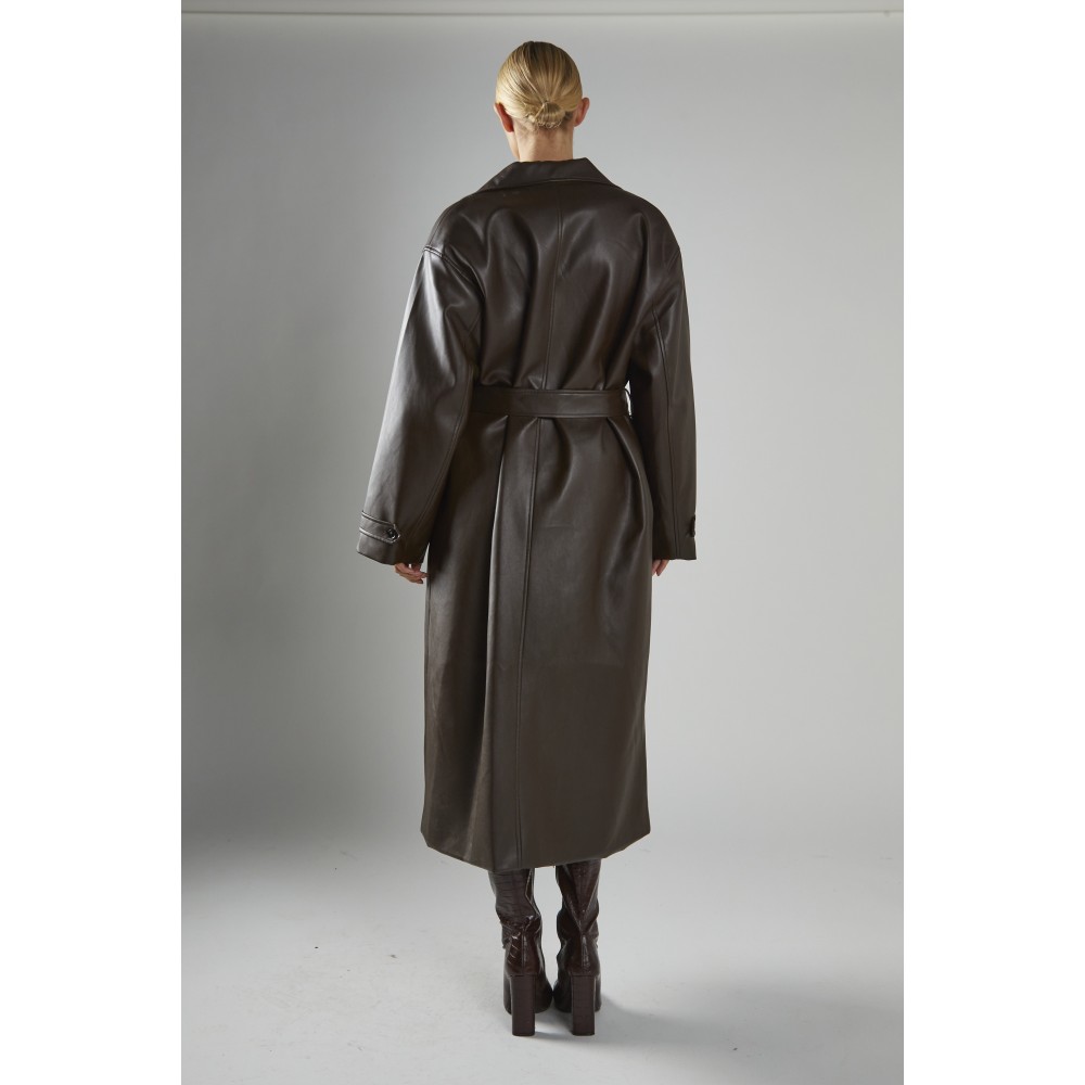 ΚΑΠΑΡΝΤΙΝΑ ΜΑΚΡΙΑ ΣΕ ΚΑΦΕ - ΣΟΚΟΛΑΤΙ ΟΙΚΟΛΟΓΙΚΟ ΔΕΡΜΑ, ΣΤΑΥΡΩΤΗ & OVERSIZED ΜΕ ΖΩΝΗ  "STYLISHIOUS COLLECTION"