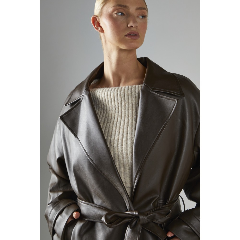 ΚΑΠΑΡΝΤΙΝΑ ΜΑΚΡΙΑ ΣΕ ΚΑΦΕ - ΣΟΚΟΛΑΤΙ ΟΙΚΟΛΟΓΙΚΟ ΔΕΡΜΑ, ΣΤΑΥΡΩΤΗ & OVERSIZED ΜΕ ΖΩΝΗ  "STYLISHIOUS COLLECTION"