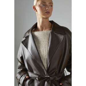 ΚΑΠΑΡΝΤΙΝΑ ΜΑΚΡΙΑ ΣΕ ΚΑΦΕ - ΣΟΚΟΛΑΤΙ ΟΙΚΟΛΟΓΙΚΟ ΔΕΡΜΑ, ΣΤΑΥΡΩΤΗ & OVERSIZED ΜΕ ΖΩΝΗ  "STYLISHIOUS COLLECTION"