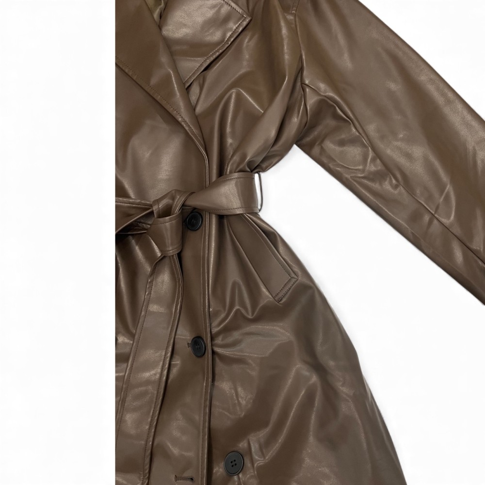 ΚΑΠΑΡΝΤΙΝΑ ΜΑΚΡΙΑ ΣΕ ΚΑΦΕ - ΣΟΚΟΛΑΤΙ ΟΙΚΟΛΟΓΙΚΟ ΔΕΡΜΑ, ΣΤΑΥΡΩΤΗ & OVERSIZED ΜΕ ΖΩΝΗ  "STYLISHIOUS COLLECTION"