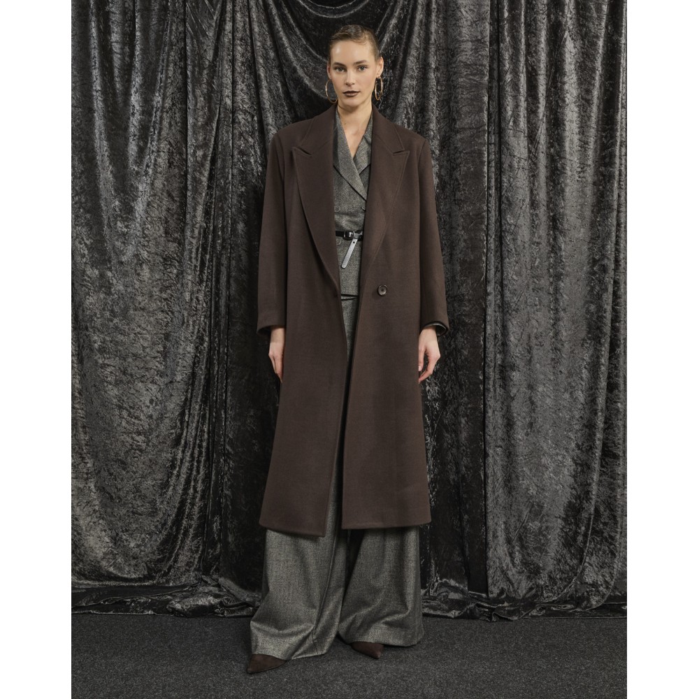 ΠΑΛΤΟ ΣΕ ΚΑΦΕ ΣΟΚΟΛΑΤΙ ΑΠΟΧΡΩΣΗ, OVERSIZED & ΣΤΑΥΡΩΤΟ ΜΕ ΤΣΕΠΕΣ "STYLISHIOUS COLLECTION"