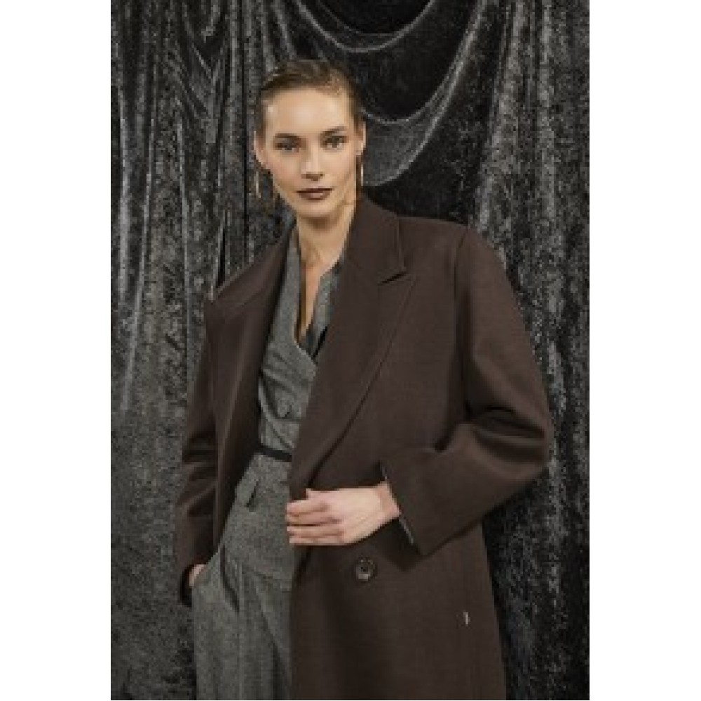 ΠΑΛΤΟ ΣΕ ΚΑΦΕ ΣΟΚΟΛΑΤΙ ΑΠΟΧΡΩΣΗ, OVERSIZED & ΣΤΑΥΡΩΤΟ ΜΕ ΤΣΕΠΕΣ "STYLISHIOUS COLLECTION"