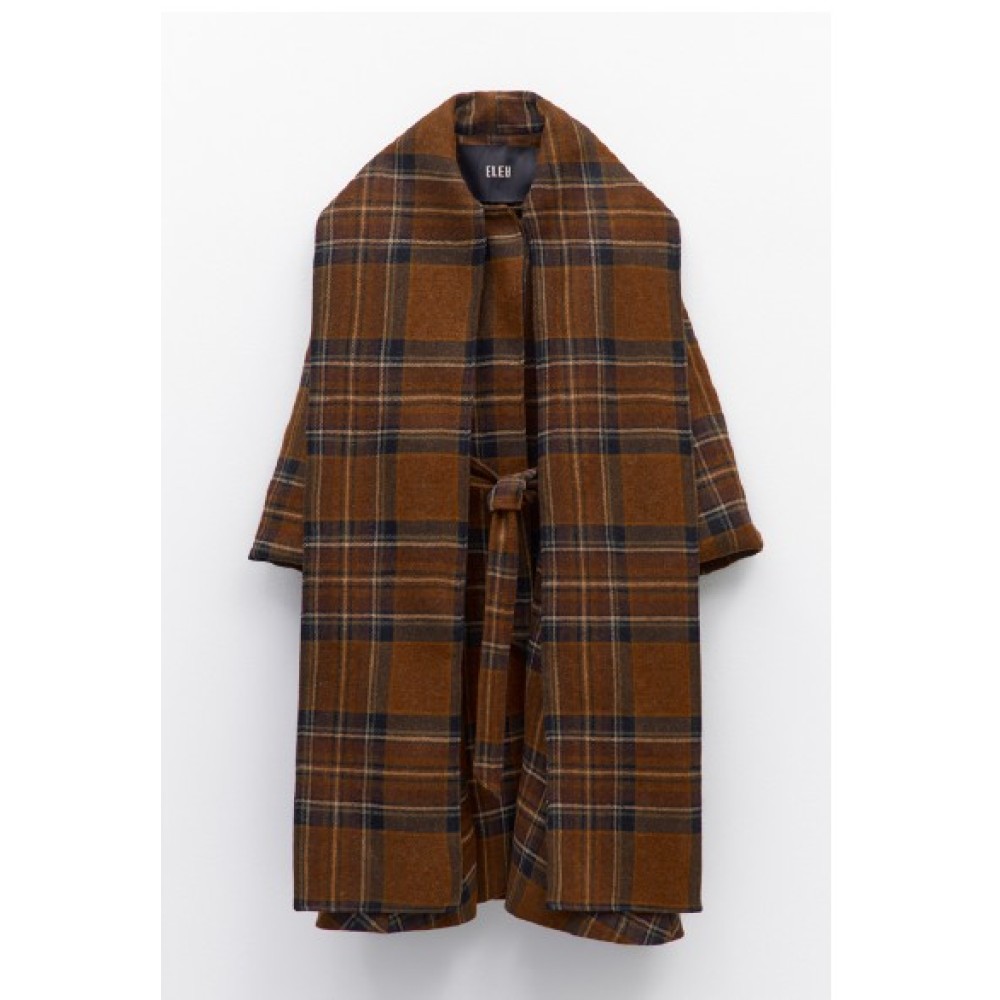 ΠΑΛΤΟ KΑΡPΩ ΣΕ ΓΗΙΝΕΣ ΑΠΟΧΡΩΣΕΙΣ ΜΕ ΕΝΣΩΜΑΤΩΜΕΝΟ ΚΑΣΚΩΛ,ΦΑΡΔΥ ΣΕ ΣΤΥΛ ΚΑΠΑ, OVERSIZED, ΜΕ ΖΩΝΗ  "STYLISHIOUS COLLECTION"