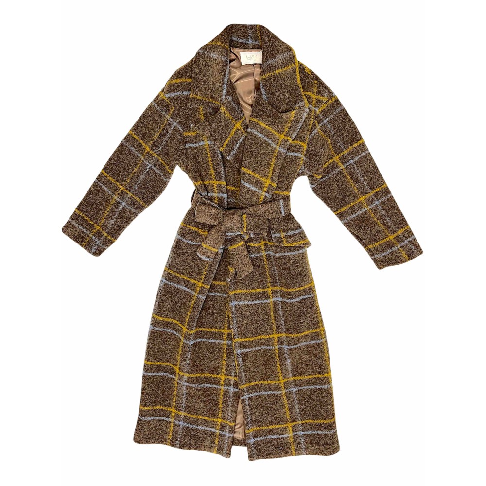 ΠΑΛΤΟ ΜΑΚΡΥ ΜΑΛΛΙΝΟ, ΣΕ ΓΚΡΙ - ΚΑΦΕ ΑΠΟΧΡΩΣΗ ΜΕ ΚΑΡΟ ΜΟΤΙΒΟ, OVERSIZED ΜΕ ΑΣΟΡΤΙ ΖΩΝΗ & ΤΣΕΠΕΣ " STYLISHIOYS COLLECTION "