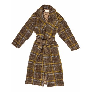 ΠΑΛΤΟ ΜΑΚΡΥ ΜΑΛΛΙΝΟ, ΣΕ ΓΚΡΙ - ΚΑΦΕ ΑΠΟΧΡΩΣΗ ΜΕ ΚΑΡΟ ΜΟΤΙΒΟ, OVERSIZED ΜΕ ΑΣΟΡΤΙ ΖΩΝΗ & ΤΣΕΠΕΣ " STYLISHIOYS COLLECTION "