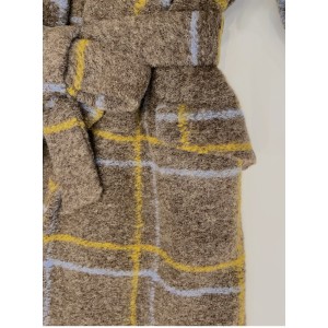 ΠΑΛΤΟ ΜΑΚΡΥ ΜΑΛΛΙΝΟ, ΣΕ ΓΚΡΙ - ΚΑΦΕ ΑΠΟΧΡΩΣΗ ΜΕ ΚΑΡΟ ΜΟΤΙΒΟ, OVERSIZED ΜΕ ΑΣΟΡΤΙ ΖΩΝΗ & ΤΣΕΠΕΣ " STYLISHIOYS COLLECTION "