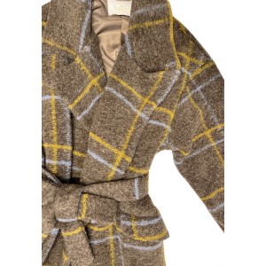 ΠΑΛΤΟ ΜΑΚΡΥ ΜΑΛΛΙΝΟ, ΣΕ ΓΚΡΙ - ΚΑΦΕ ΑΠΟΧΡΩΣΗ ΜΕ ΚΑΡΟ ΜΟΤΙΒΟ, OVERSIZED ΜΕ ΑΣΟΡΤΙ ΖΩΝΗ & ΤΣΕΠΕΣ " STYLISHIOYS COLLECTION "