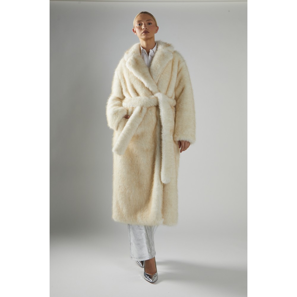 ΠΑΛΤΟ ΜΑΚΡΥ ΑΠΟ ΙΒΟΥΑΡ ΟΙΚΟΛΟΓΙΚΗ ΓΟΥΝΑ, OVERSIZED ΜΕ ΑΣΟΡΤΙ ΖΩΝΗ & ΤΣΕΠΕΣ " STYLISHIOUS COLLECTION "