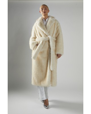 ΠΑΛΤΟ ΜΑΚΡΥ ΑΠΟ ΙΒΟΥΑΡ ΟΙΚΟΛΟΓΙΚΗ ΓΟΥΝΑ, OVERSIZED ΜΕ ΑΣΟΡΤΙ ΖΩΝΗ & ΤΣΕΠΕΣ " STYLISHIOUS COLLECTION "