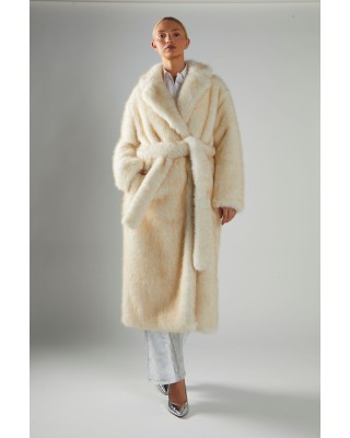 ΠΑΛΤΟ ΜΑΚΡΥ ΑΠΟ ΙΒΟΥΑΡ ΟΙΚΟΛΟΓΙΚΗ ΓΟΥΝΑ, OVERSIZED ΜΕ ΑΣΟΡΤΙ ΖΩΝΗ & ΤΣΕΠΕΣ " STYLISHIOUS COLLECTION "