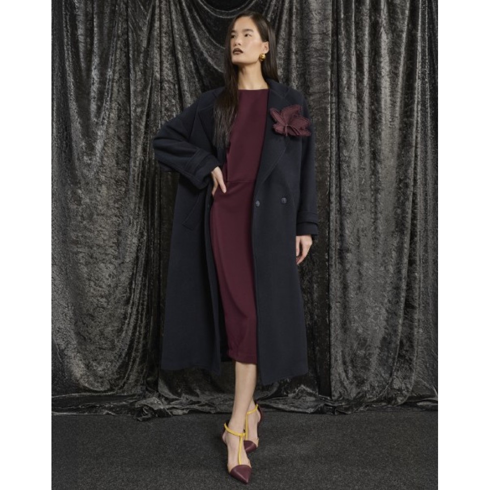 ΠΑΛΤΟ ΣΕ ΣΚΟΥΡΟ ΜΠΛΕ, OVERSIZED & ΣΤΑΥΡΩΤΟ ΜΕ ΜΠΟΡΝΤΩ ΜΠΟΥΤΟΝΙΕΡΑ & ΤΣΕΠΕΣ "STYLISHIOUS COLLECTION"