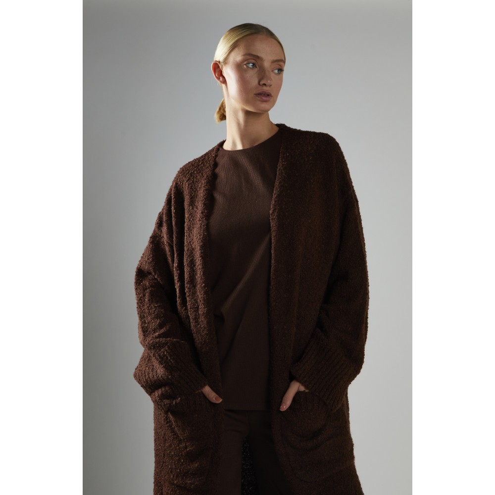 ΖΑΚΕΤΑ ΜΑΚΡΙΑ ΣΕ ΚΑΦΕ - ΣΟΚΟΛΑΤΙ ΑΠΟΧΡΩΣΗ, OVERSIZED ΚΑΙ ΑΝΟΙΧΤΗ ΜΕ ΤΣΕΠΕΣ "STYLISHIOUS COLLECTION"