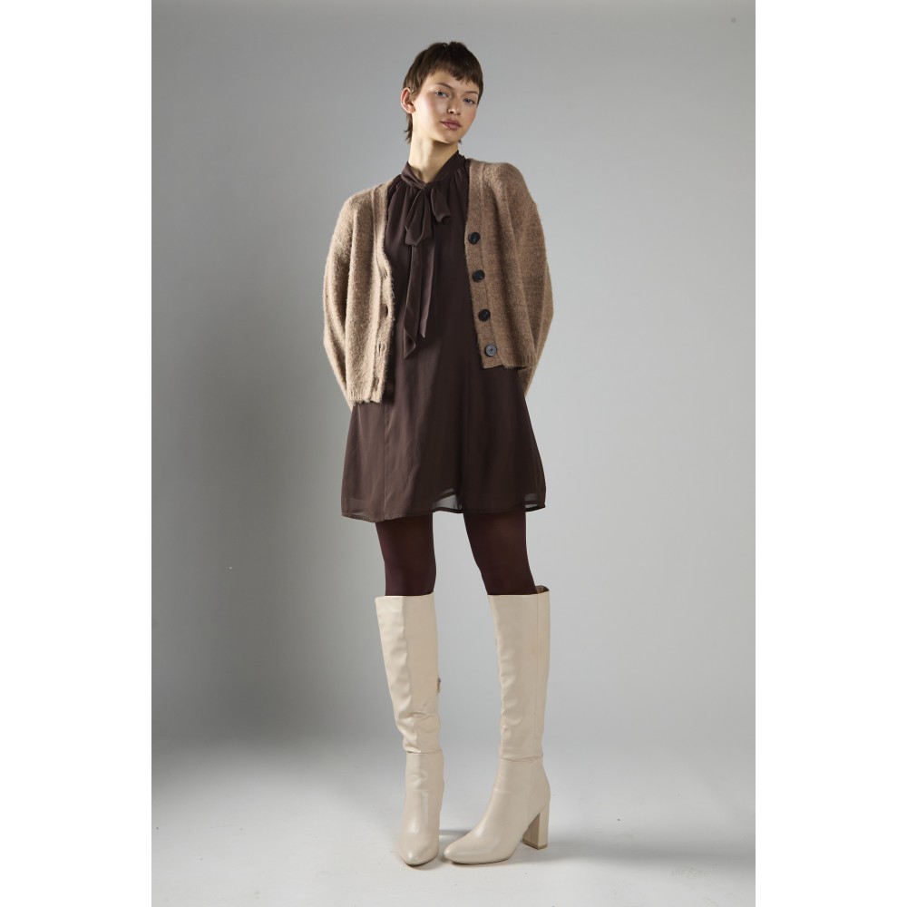 ΖΑΚΕΤΑ ΜΠΕΖ - ΓΚΡΙ ΠΛΕΚΤΗ, ΚΟΝΤΗ ΜΕ ΜΑΥΡΑ ΚΟΥΜΠΙΑ ΜΠΡΟΣΤΑ ΚΑΤΑ ΜΗΚΟΣ "STYLISHIOUS COLLECTION"