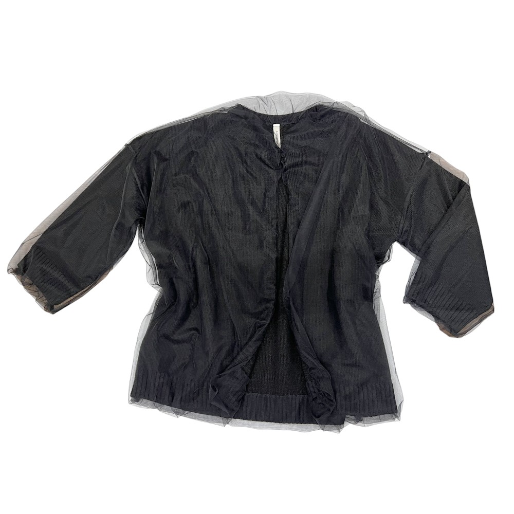 ΖΑΚΕΤΑ ΜΑΥΡΗ ΠΛΕΧΤΗ, OVERSIZED & ΝΤΥΜΕΝΗ ΕΞΩΤΕΡΙΚΑ ΜΕ ΜΑΥΡΟ ΤΟΥΛΙ ΣΕ ΟΛΟ ΤΟ ΜΗΚΟΣ ΤΗΣ " STYLISHIOUS COLLECTION"