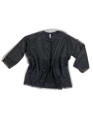 ΖΑΚΕΤΑ ΜΑΥΡΗ ΠΛΕΧΤΗ, OVERSIZED & ΝΤΥΜΕΝΗ ΕΞΩΤΕΡΙΚΑ ΜΕ ΜΑΥΡΟ ΤΟΥΛΙ ΣΕ ΟΛΟ ΤΟ ΜΗΚΟΣ ΤΗΣ " STYLISHIOUS COLLECTION"