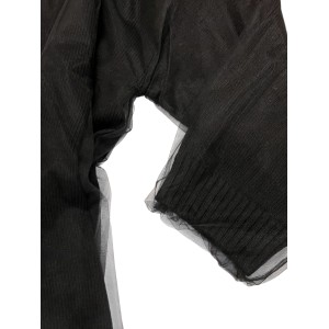 ΖΑΚΕΤΑ ΜΑΥΡΗ ΠΛΕΧΤΗ, OVERSIZED & ΝΤΥΜΕΝΗ ΕΞΩΤΕΡΙΚΑ ΜΕ ΜΑΥΡΟ ΤΟΥΛΙ ΣΕ ΟΛΟ ΤΟ ΜΗΚΟΣ ΤΗΣ " STYLISHIOUS COLLECTION"