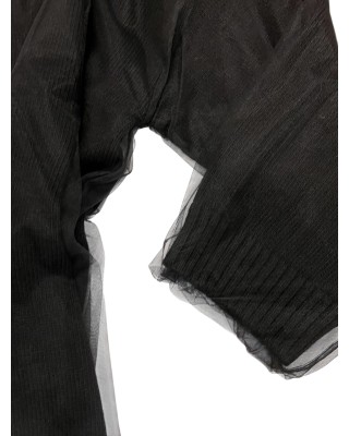 ΖΑΚΕΤΑ ΜΑΥΡΗ ΠΛΕΧΤΗ, OVERSIZED & ΝΤΥΜΕΝΗ ΕΞΩΤΕΡΙΚΑ ΜΕ ΜΑΥΡΟ ΤΟΥΛΙ ΣΕ ΟΛΟ ΤΟ ΜΗΚΟΣ ΤΗΣ " STYLISHIOUS COLLECTION"