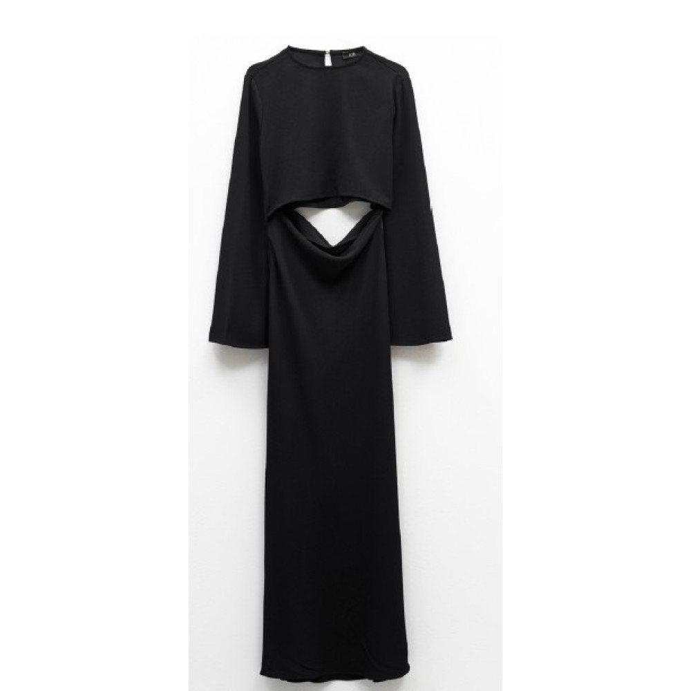 ΦΟΡΕΜΑ ΜΑΥΡΟ ΜΑΚΡΥ, ΜΕ ΑΝΟΙΓΜΑ ΣΤΗ ΜΕΣΗ ΚΑΙ ΣΤΟ ΠΟΔΙ ΜΕ ΜΑΚΡΙΑ ΜΑΝΙΚΙΑ  "STYLISHIOUS COLLECTION''