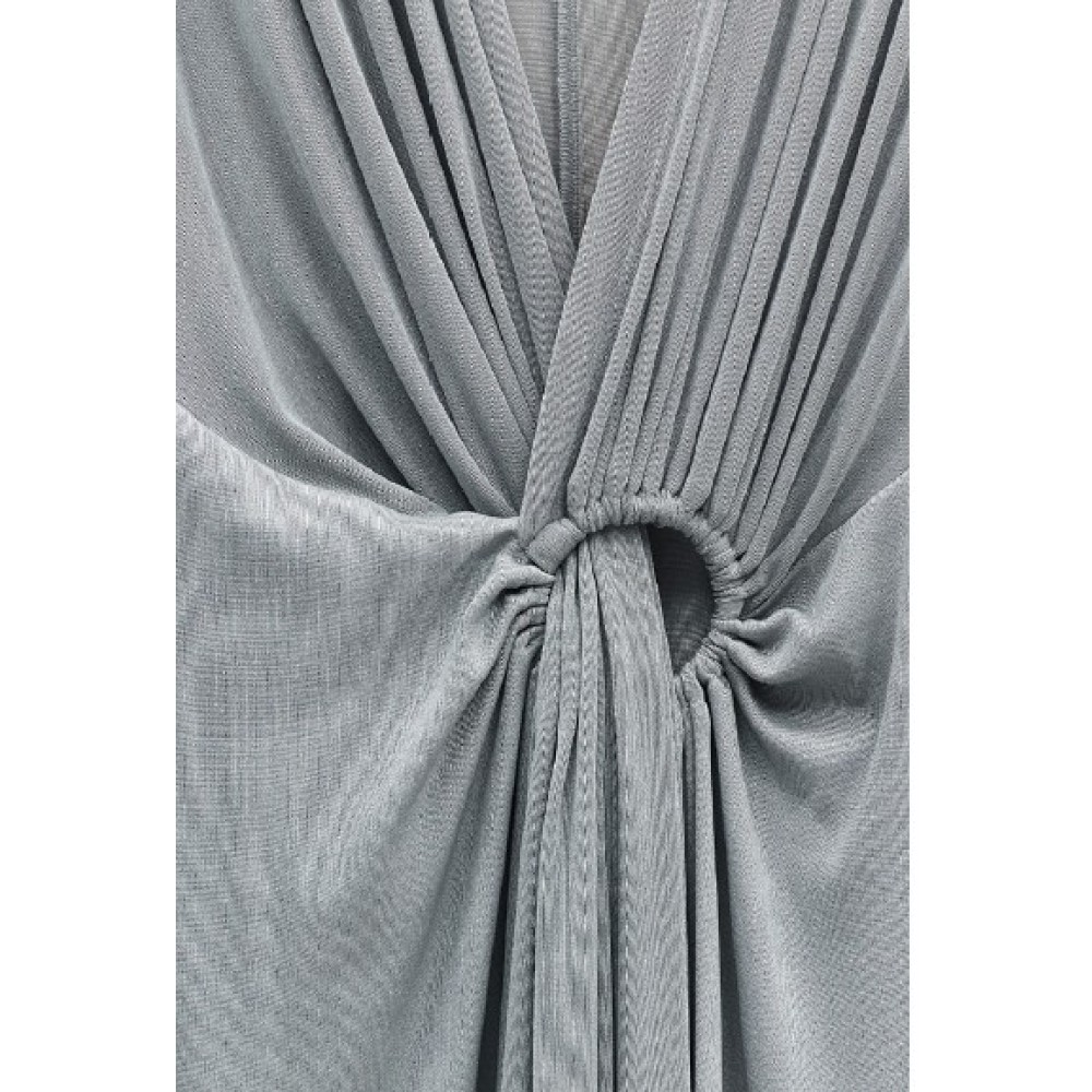 ΦΟΡΕΜΑ ΜΑΚΡΥ ΣΕ ΠΑΓΩΜΕΝΟ ΓΚΡΙ, ΝΤΡΑΠΕ ΜΕ ΕΝΣΩΜΑΤΩΜΕΝΟ ΚΡΙΚΟ "STYLISHIOUS COLLECTION "