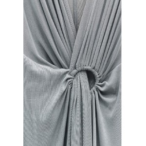 ΦΟΡΕΜΑ ΜΑΚΡΥ ΣΕ ΠΑΓΩΜΕΝΟ ΓΚΡΙ, ΝΤΡΑΠΕ ΜΕ ΕΝΣΩΜΑΤΩΜΕΝΟ ΚΡΙΚΟ "STYLISHIOUS COLLECTION "