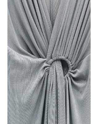 ΦΟΡΕΜΑ ΜΑΚΡΥ ΣΕ ΠΑΓΩΜΕΝΟ ΓΚΡΙ, ΝΤΡΑΠΕ ΜΕ ΕΝΣΩΜΑΤΩΜΕΝΟ ΚΡΙΚΟ "STYLISHIOUS COLLECTION "