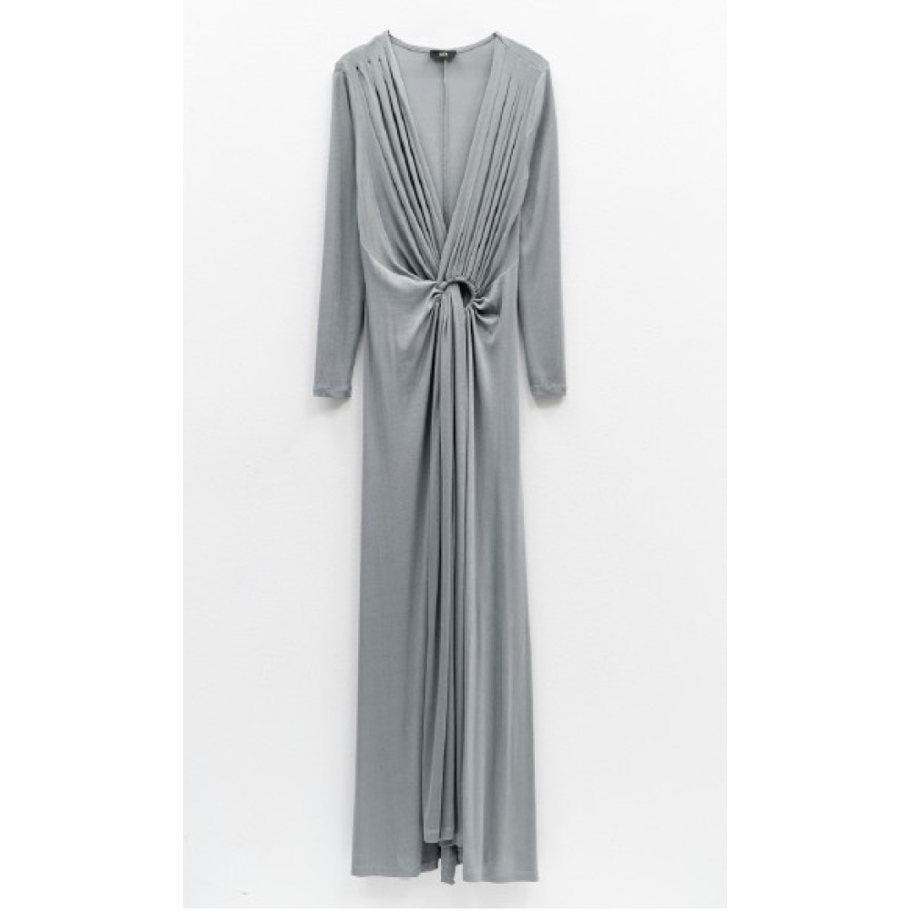 ΦΟΡΕΜΑ ΜΑΚΡΥ ΣΕ ΠΑΓΩΜΕΝΟ ΓΚΡΙ, ΝΤΡΑΠΕ ΜΕ ΕΝΣΩΜΑΤΩΜΕΝΟ ΚΡΙΚΟ "STYLISHIOUS COLLECTION "