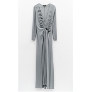 ΦΟΡΕΜΑ ΜΑΚΡΥ ΣΕ ΠΑΓΩΜΕΝΟ ΓΚΡΙ, ΝΤΡΑΠΕ ΜΕ ΕΝΣΩΜΑΤΩΜΕΝΟ ΚΡΙΚΟ "STYLISHIOUS COLLECTION "