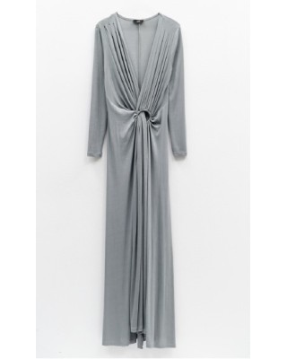 ΦΟΡΕΜΑ ΜΑΚΡΥ ΣΕ ΠΑΓΩΜΕΝΟ ΓΚΡΙ, ΝΤΡΑΠΕ ΜΕ ΕΝΣΩΜΑΤΩΜΕΝΟ ΚΡΙΚΟ "STYLISHIOUS COLLECTION "