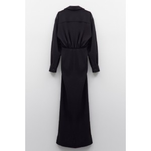 ΦΟΡΕΜΑ -ΣΕΜΙΖΙΕ- ΜΑΚΡΥ, ΜΑΥΡΟ ΣΕ ΓΡΑΜΜΗ ΠΟΥ ΑΓΚΑΛΙΑΖΕΙ ΤΟ ΣΩΜΑ ΜΕ ΚΟΥΜΠΙΑ ΔΙΑΓΩΝΙΑ ΕΜΠΡΟΣ ΚΑΙ ΣΟΥΡΕΣ "STYLISHIOUS COLLECTION"