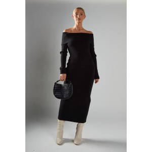 ΦΟΡΕΜΑ ΜΑΚΡΥ-ΜΙΝΤΙ ΜΑΥΡΟ, ΕΞΩΜΟ ΑΠΟ ΑΠΑΛΟ ΠΛΕΧΤΟ ΜΕ ΥΦΑΝΣΗ ΡΙΜΠ  ”STYLISHIOUS COLLECTION”