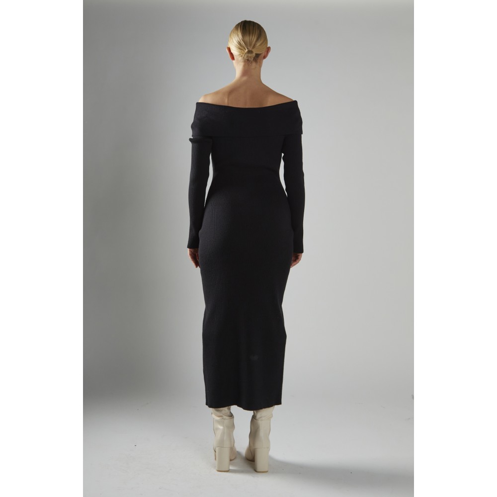 ΦΟΡΕΜΑ ΜΑΚΡΥ-ΜΙΝΤΙ ΜΑΥΡΟ, ΕΞΩΜΟ ΑΠΟ ΑΠΑΛΟ ΠΛΕΧΤΟ ΜΕ ΥΦΑΝΣΗ ΡΙΜΠ  ”STYLISHIOUS COLLECTION”