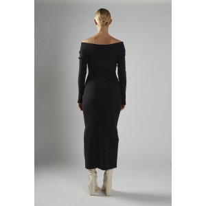 ΦΟΡΕΜΑ ΜΑΚΡΥ-ΜΙΝΤΙ ΜΑΥΡΟ, ΕΞΩΜΟ ΑΠΟ ΑΠΑΛΟ ΠΛΕΧΤΟ ΜΕ ΥΦΑΝΣΗ ΡΙΜΠ  ”STYLISHIOUS COLLECTION”