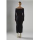 ΦΟΡΕΜΑ ΜΑΚΡΥ-ΜΙΝΤΙ ΜΑΥΡΟ, ΕΞΩΜΟ ΑΠΟ ΑΠΑΛΟ ΠΛΕΧΤΟ ΜΕ ΥΦΑΝΣΗ ΡΙΜΠ  ”STYLISHIOUS COLLECTION”