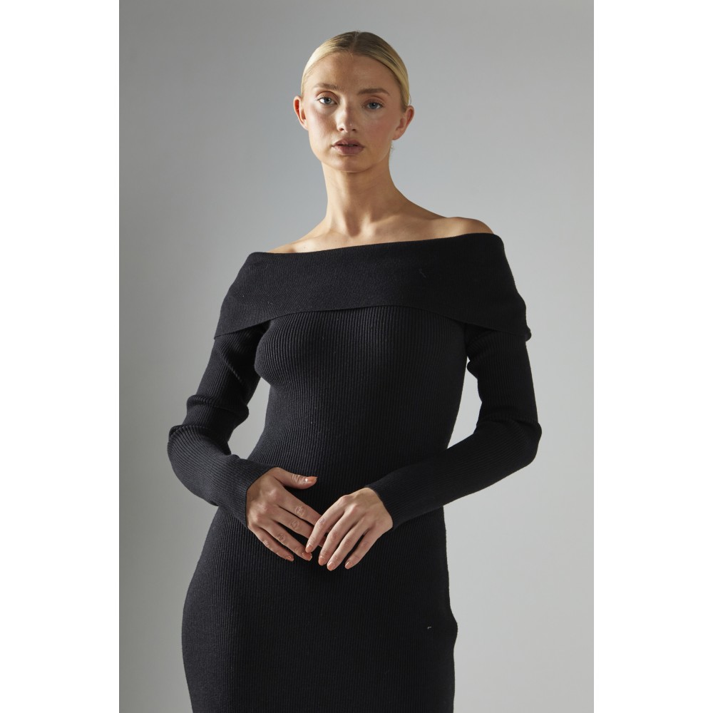 ΦΟΡΕΜΑ ΜΑΚΡΥ-ΜΙΝΤΙ ΜΑΥΡΟ, ΕΞΩΜΟ ΑΠΟ ΑΠΑΛΟ ΠΛΕΧΤΟ ΜΕ ΥΦΑΝΣΗ ΡΙΜΠ  ”STYLISHIOUS COLLECTION”