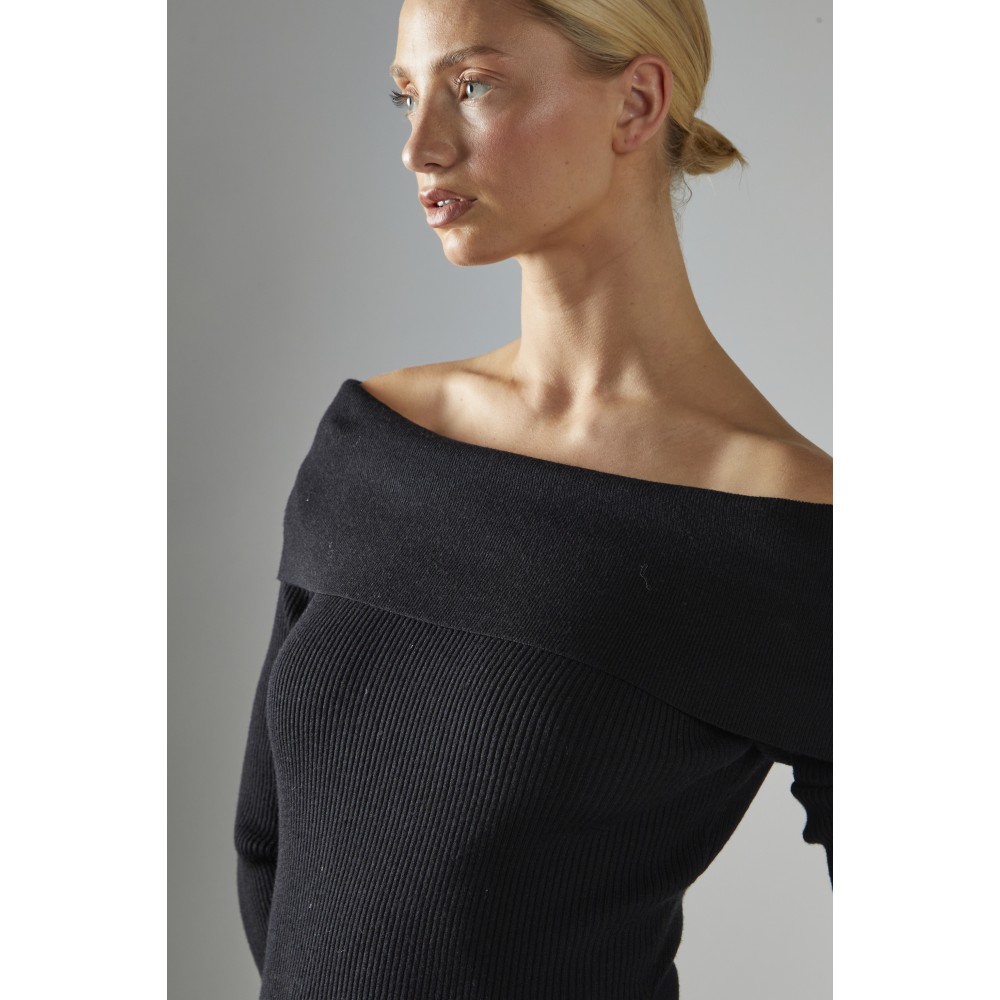 ΦΟΡΕΜΑ ΜΑΚΡΥ-ΜΙΝΤΙ ΜΑΥΡΟ, ΕΞΩΜΟ ΑΠΟ ΑΠΑΛΟ ΠΛΕΧΤΟ ΜΕ ΥΦΑΝΣΗ ΡΙΜΠ  ”STYLISHIOUS COLLECTION”