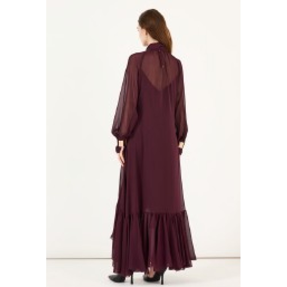 ΦΟΡΕΜΑ ΜΠΟΡΝΤΩ, ΜΑΚΡΥ, ΑΕΡΙΝΟ ΚΑΙ ΗΜΙΔΙΑΦΑΝΟ, ΑΣΥΜΜΕΤΡΟ ΜΕ ΒΟΛΑΝ, ΨΗΛΟ ΛΑΙΜΟ ΚΑΙ ΧΡΥΣΑ ΒΡΑΧΙΟΛΙΑ  " STYLISHIOUS COLLECTION "