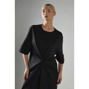 ΦΟΡΕΜΑ ΜΑΥΡΟ, OVERSIZED & ΜΑΚΡΥ ΣΕ ΣΤΥΛ ΜΠΛΟΥΖΟΦΟΡΕΜΑ, ΝΤΡΑΠΕ ΕΜΠΡΟΣ ΜΕ ΑΝΟΙΓΜΑΤΑ ΣΤΟ ΠΛΑΙ "STYLISHIOUS COLLECTION" 