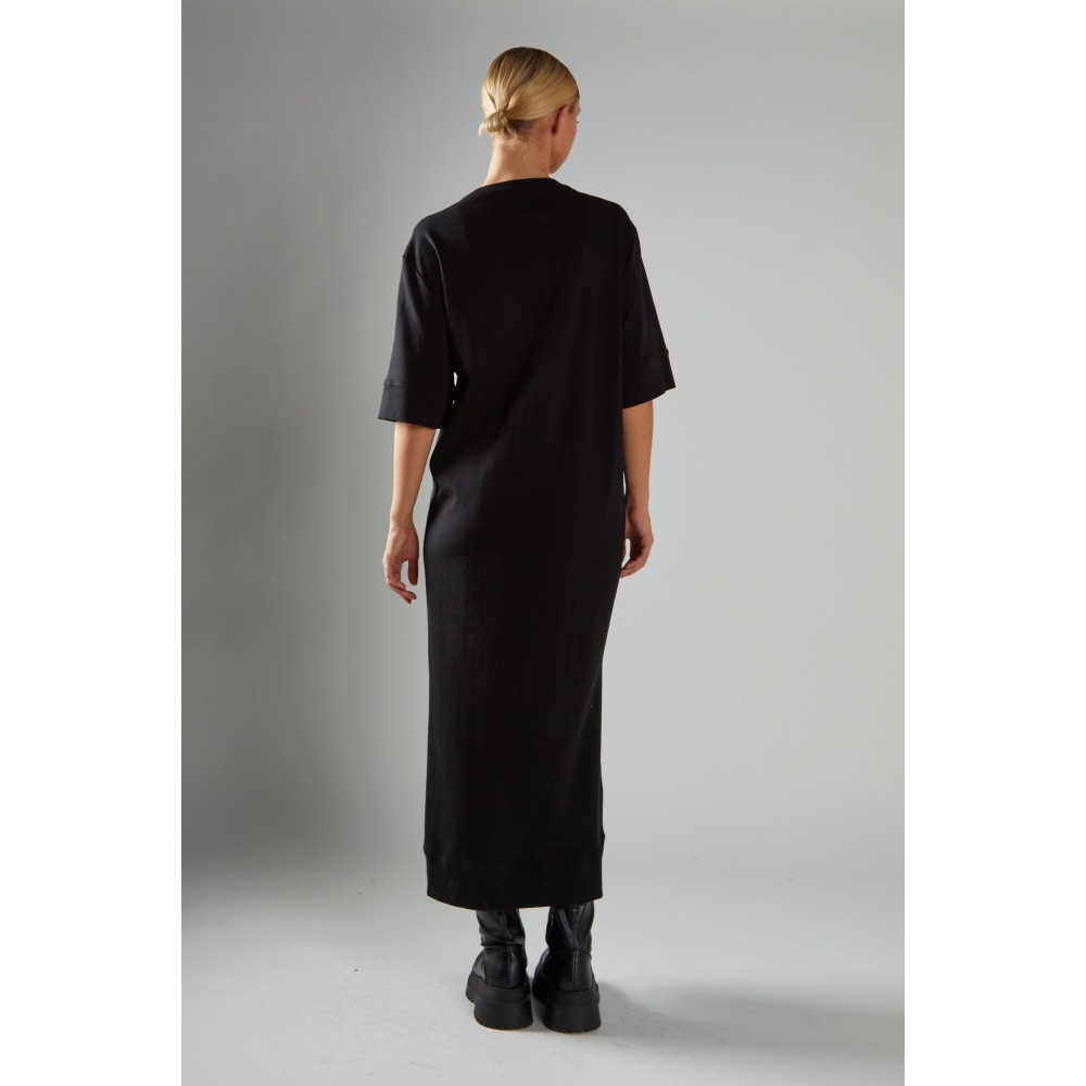 ΦΟΡΕΜΑ ΜΑΥΡΟ, OVERSIZED & ΜΑΚΡΥ ΣΕ ΣΤΥΛ ΜΠΛΟΥΖΟΦΟΡΕΜΑ, ΝΤΡΑΠΕ ΕΜΠΡΟΣ ΜΕ ΑΝΟΙΓΜΑΤΑ ΣΤΟ ΠΛΑΙ "STYLISHIOUS COLLECTION" 