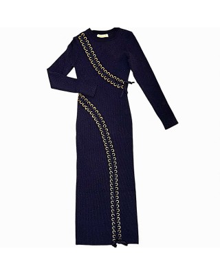 ΦΟΡΕΜΑ ΠΛΕΧΤΟ ΣΚΟΥΡΟ ΜΠΛΕ, ΜΑΚΡΥ ΜΕ ΜΕΤΑΛΛΙΖΕ ΙΝΑ, ΧΡΥΣΑ ΤΡΟΥΚ ΚΑΙ ΑΣΟΡΤΙ ΧΙΑΣΤΙ ΚΟΡΔΟΝΙΑ "STYLISHIOUS COLLECTION"