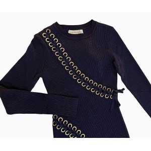 ΦΟΡΕΜΑ ΠΛΕΧΤΟ ΣΚΟΥΡΟ ΜΠΛΕ, ΜΑΚΡΥ ΜΕ ΜΕΤΑΛΛΙΖΕ ΙΝΑ, ΧΡΥΣΑ ΤΡΟΥΚ ΚΑΙ ΑΣΟΡΤΙ ΧΙΑΣΤΙ ΚΟΡΔΟΝΙΑ "STYLISHIOUS COLLECTION"