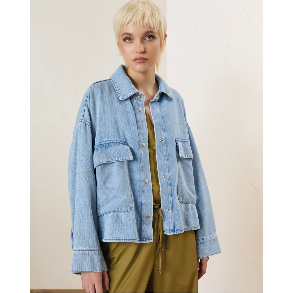 ΤΖΑΚΕΤ ΣΕ ΑΝΟΙΧΤΟ ΜΠΛΕ ΤΖΙΝ, OVERSIZED, ΠΟΛΥ ΛΕΠΤΟ ΜΕ ΜΕΓΑΛΕΣ ΤΣΕΠΕΣ "STYLISHIOUS COLLECTION"