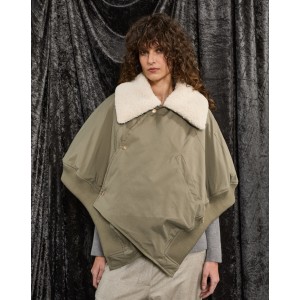 JACKET- PONCHO IN CHAKI -BOMBER JACKET STYLE- OVERSIZED WITH SHEEPSKIN STYLE COLLAR "STYLISHIOUS COLLECTION"