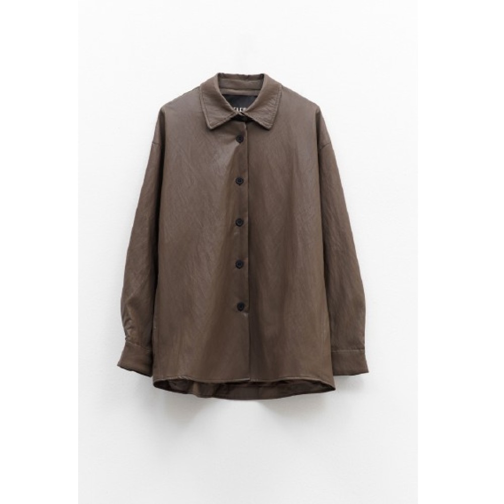 JACKET - OVERSHIRT IN BROWN-GREY SHADE, OVERSIZED IN SYNTHETIC LEATHER WITH POCKETS  "STYLISHIOUS COLLECTION "