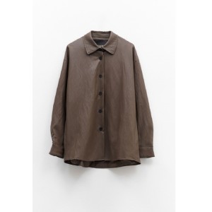 JACKET - OVERSHIRT IN BROWN-GREY SHADE, OVERSIZED IN SYNTHETIC LEATHER WITH POCKETS  "STYLISHIOUS COLLECTION "