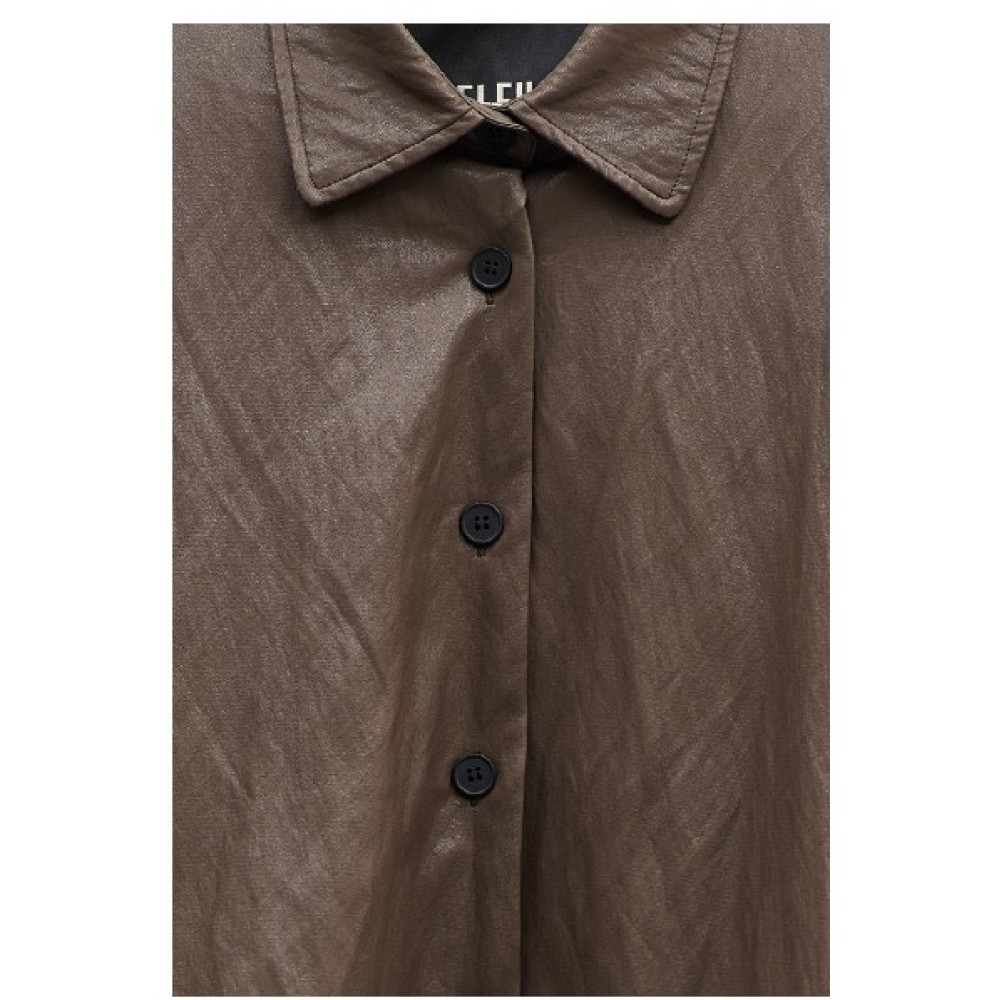 JACKET - OVERSHIRT IN BROWN-GREY SHADE, OVERSIZED IN SYNTHETIC LEATHER WITH POCKETS  "STYLISHIOUS COLLECTION "