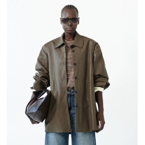 JACKET - OVERSHIRT IN BROWN-GREY SHADE, OVERSIZED IN SYNTHETIC LEATHER WITH POCKETS  "STYLISHIOUS COLLECTION "