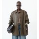 JACKET - OVERSHIRT IN BROWN-GREY SHADE, OVERSIZED IN SYNTHETIC LEATHER WITH POCKETS  "STYLISHIOUS COLLECTION "