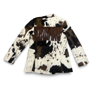 JACKET - BLAZER IN COW PRINT, OVERSIZED, SINGLE BREASTED WITH BROWN SUEDE FRINGES ON THE BACK ”ALEX KATSAITI X STYLISHIOUS”.